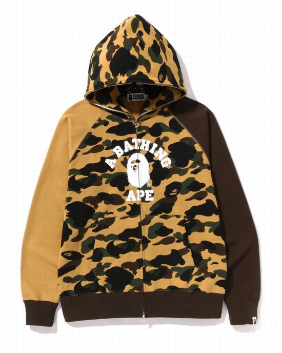 Bape 1st Camo Crazy College Full Zip Mikiny S Kapucňou Panske Žlté | SK-5836