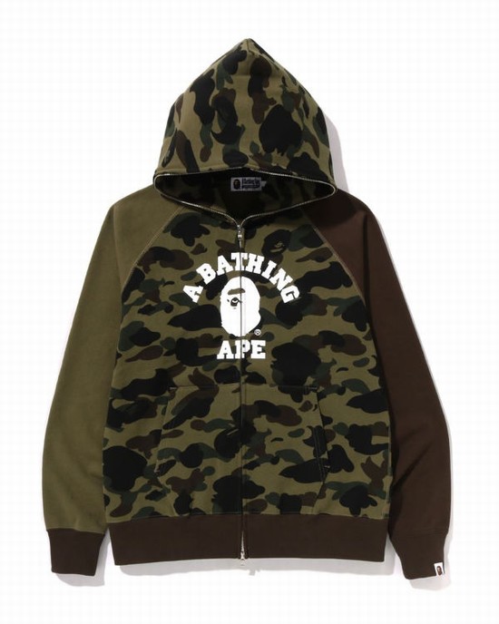 Bape 1st Camo Crazy College Full Zip Mikiny S Kapucňou Panske Zelene | SK-9682
