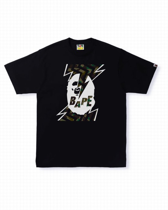 Bape 1st Camo Lightning Ape Head Tricko Panske Čierne | SK-2769