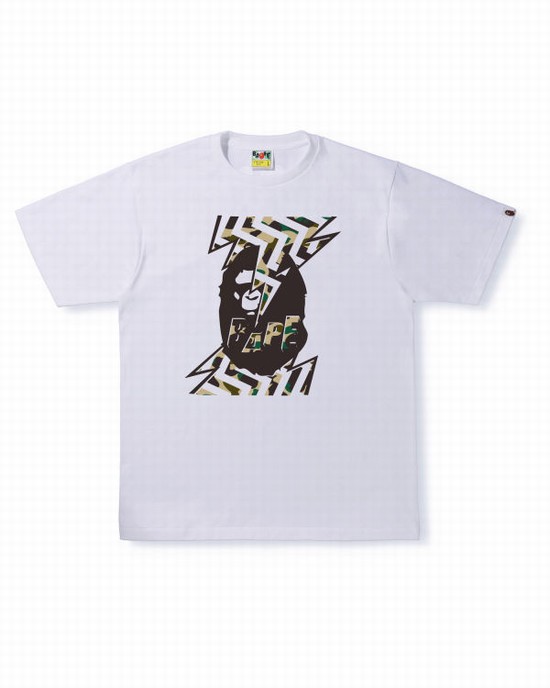 Bape 1st Camo Lightning Ape Head Tricko Panske Biele | SK-9370