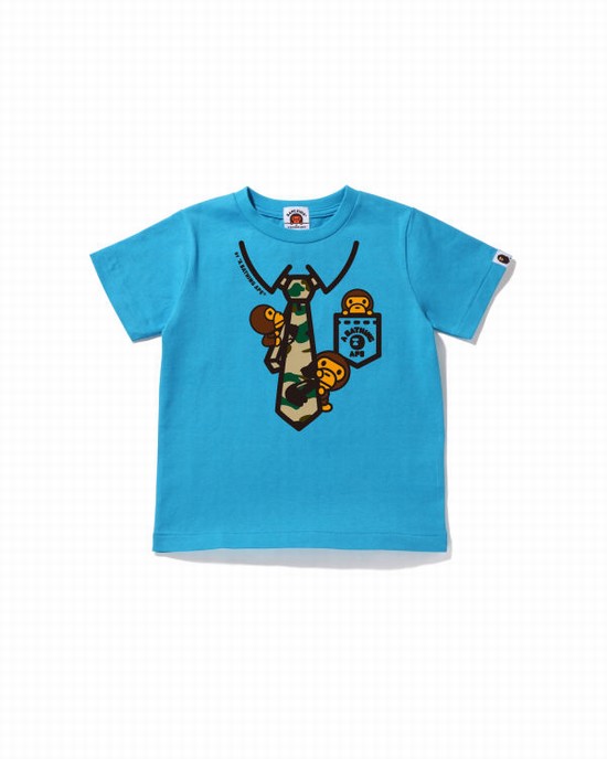 Bape 1st Camo Milo Neck Print Tricko Detske Modre | SK-3178