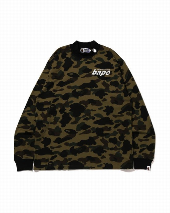 Bape 1st Camo Mock Neck Relaxed Fit L/S Tricko Panske Zelene | SK-4187