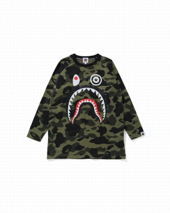 Bape 1st Camo Shark 3/4 Sleeve Tricko Detske Zelene | SK-0932
