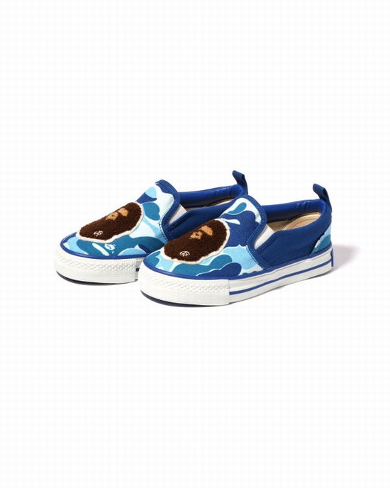 Bape ABC Camo Ape Head Patch Slip On Detske Modre | SK-0864