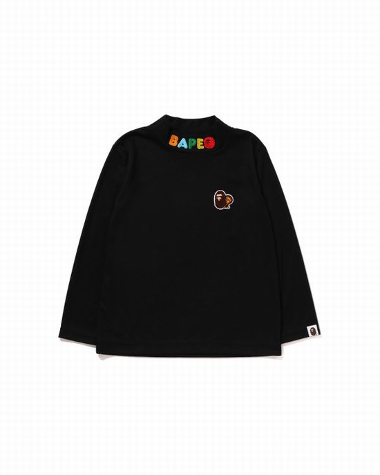 Bape Ape Head & Milo One Point High Neck L/S Tricko Detske Čierne | SK-9254