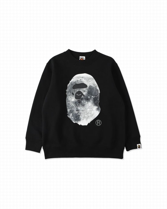 Bape Ape Head Moon Crewneck Mikiny Detske Čierne | SK-2709