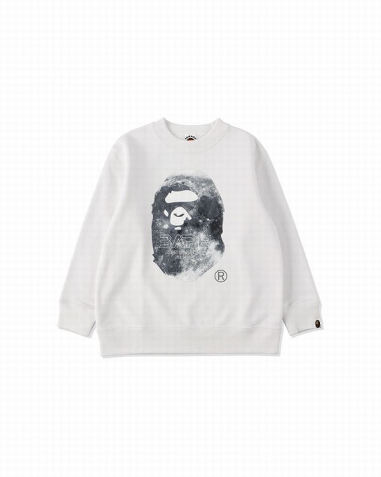 Bape Ape Head Moon Crewneck Mikiny Detske Biele | SK-4798