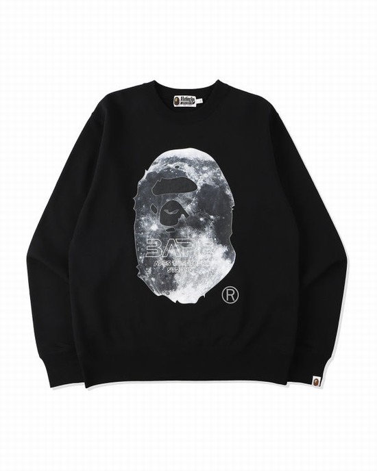 Bape Ape Head Moon Crewneck Mikiny Panske Čierne | SK-9347