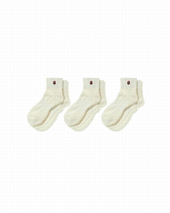 Bape Ape Head One Point Ankle Ponozky Panske Biele | SK-7492