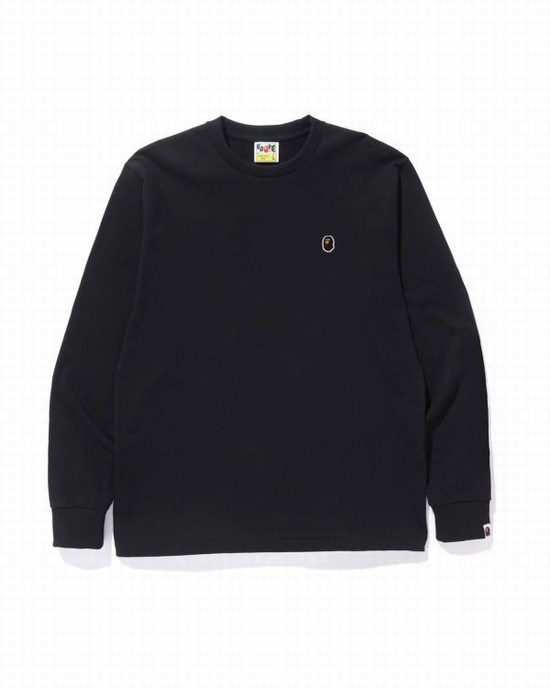 Bape Ape Head One Point L/S Tricko Panske Čierne | SK-1236