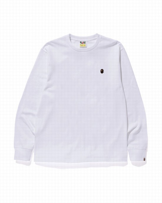 Bape Ape Head One Point L/S Tricko Panske Biele | SK-4137