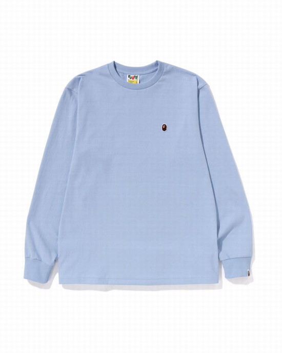 Bape Ape Head One Point L/S Tricko Panske Svetlo Modre | SK-8563