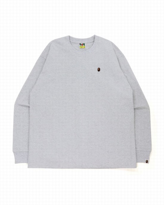 Bape Ape Head One Point Relaxed Fit L/S Tricko Panske Siva | SK-4107
