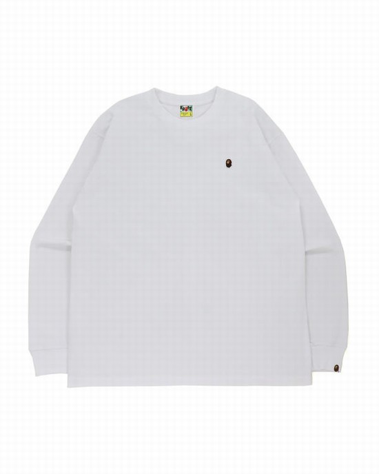 Bape Ape Head One Point Relaxed Fit L/S Tricko Panske Biele | SK-4675