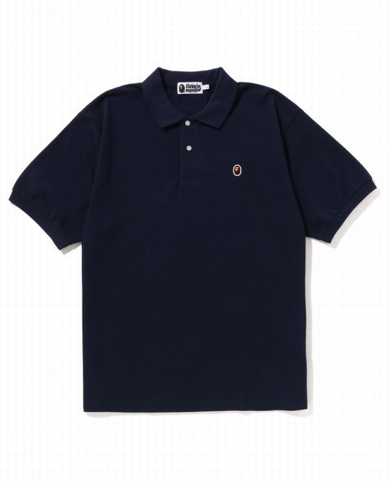 Bape Ape Head One Point Relaxed Fit Polo Tricko Panske Námornícka Modrá Modre | SK-0458