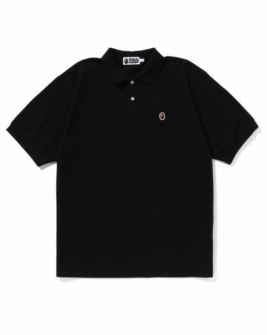 Bape Ape Head One Point Relaxed Fit Polo Tricko Panske Čierne | SK-8749