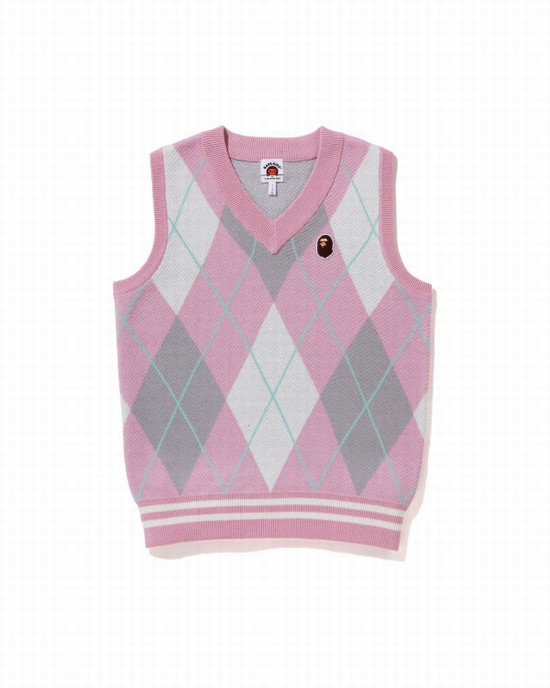 Bape Ape Head Patch Argyle JR Vesty Detske Ruzove | SK-0854