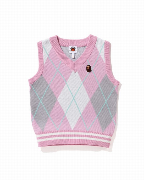 Bape Ape Head Patch Argyle Vesty Detske Ruzove | SK-9653