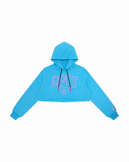 Bape Apee logo cropped hoody Mikiny S Kapucňou Damske Modre | SK-7416