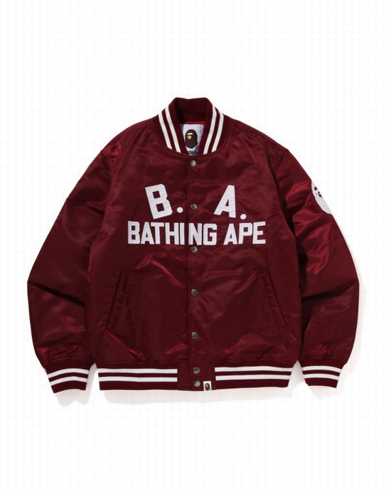 Bape B.A Nylon Varsity Bundy Panske Bordove | SK-8296