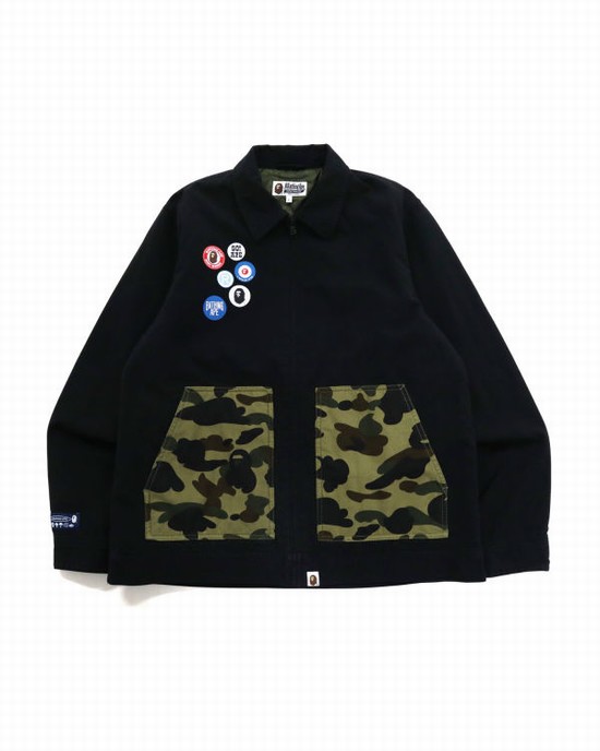 Bape Badge Motif Zip Blouson Bundy Panske Čierne | SK-4019