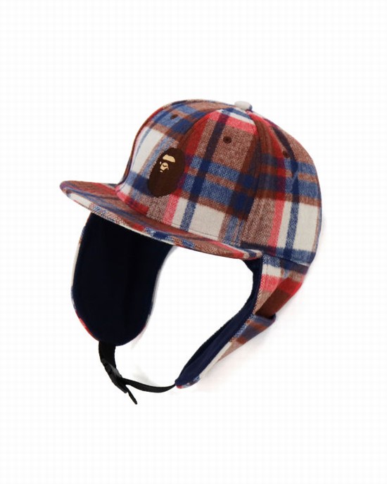 Bape Check Earmuffs Caps Panske Svetlo Červené | SK-1094