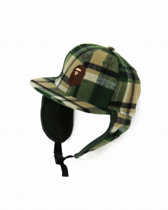 Bape Check Earmuffs Caps Panske Zelene | SK-9206