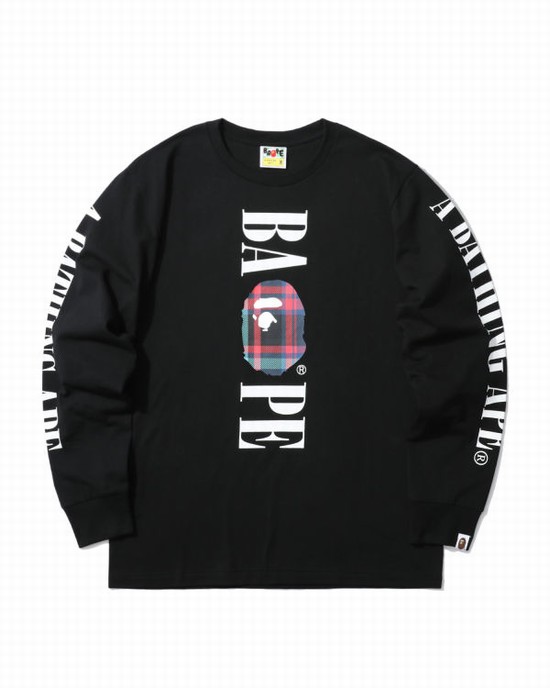 Bape Check Head long sleeve Tricko Panske Námornícka Modrá Modre | SK-6850