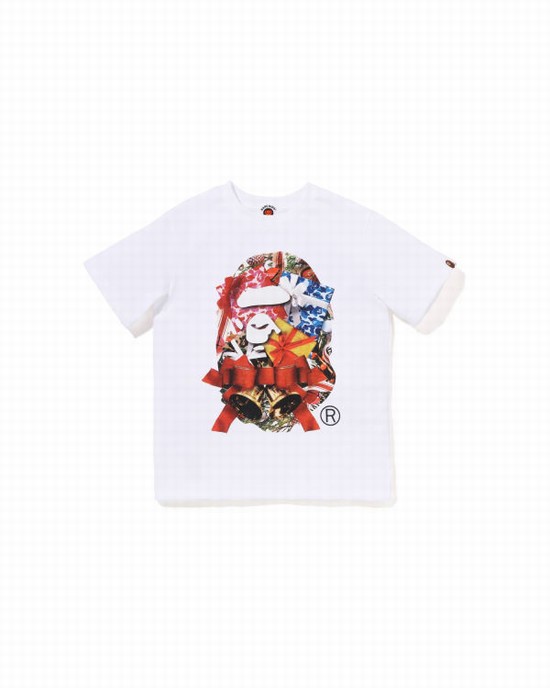 Bape Christmas Ape Head Tricko Detske Biele | SK-6907
