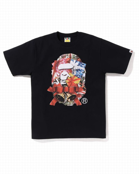 Bape Christmas Ape Head Tricko Panske Čierne | SK-6542