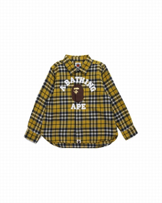 Bape College Flannel Check Kosele Detske Hnedožltý | SK-7304