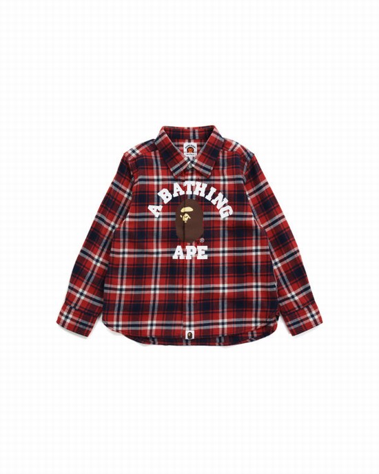 Bape College Flannel Check Kosele Detske Svetlo Červené | SK-8743