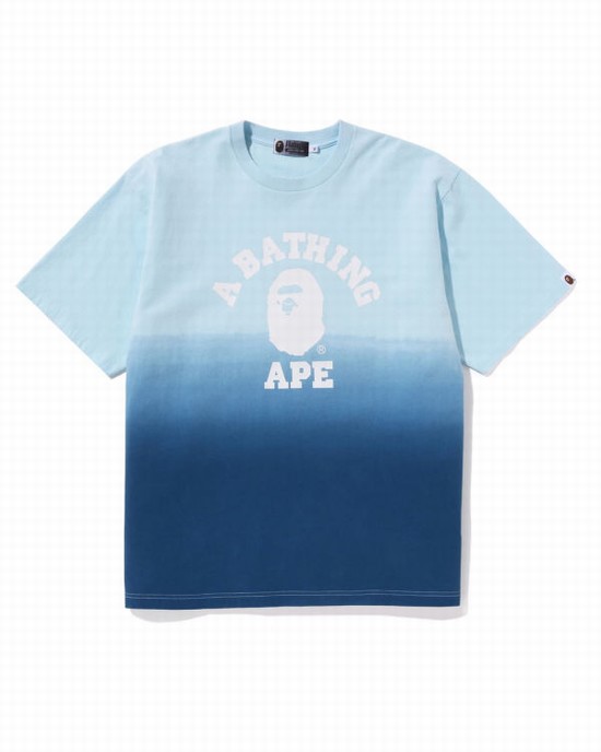 Bape College Gradation Relaxed Fit Tricko Panske Modre | SK-2359