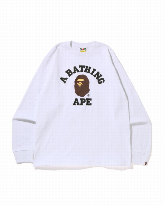 Bape College L/S Tricko Panske Biele | SK-1830