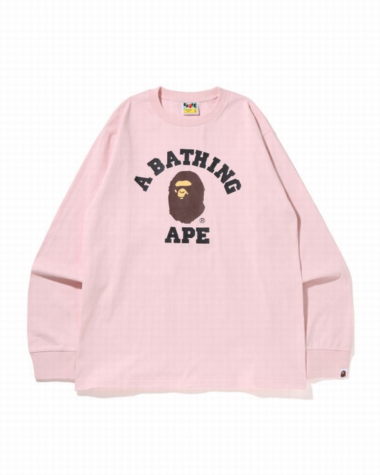 Bape College L/S Tricko Panske Ruzove | SK-4961
