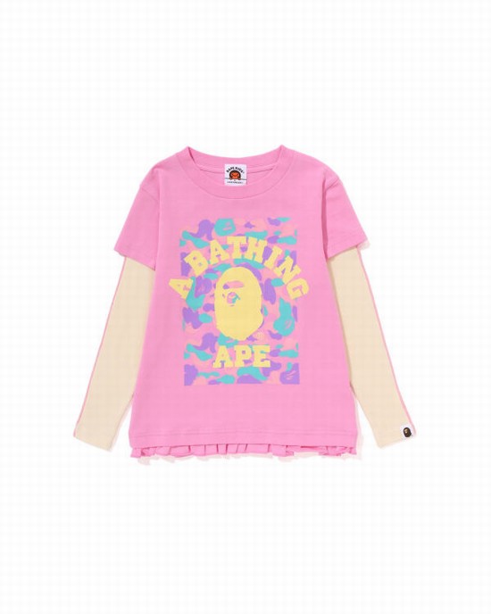 Bape College Layered Frill L/S Tricko Detske Ruzove | SK-1364