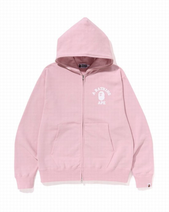 Bape College Relaxed Fit Full Zip Mikiny S Kapucňou Panske Ruzove | SK-3259