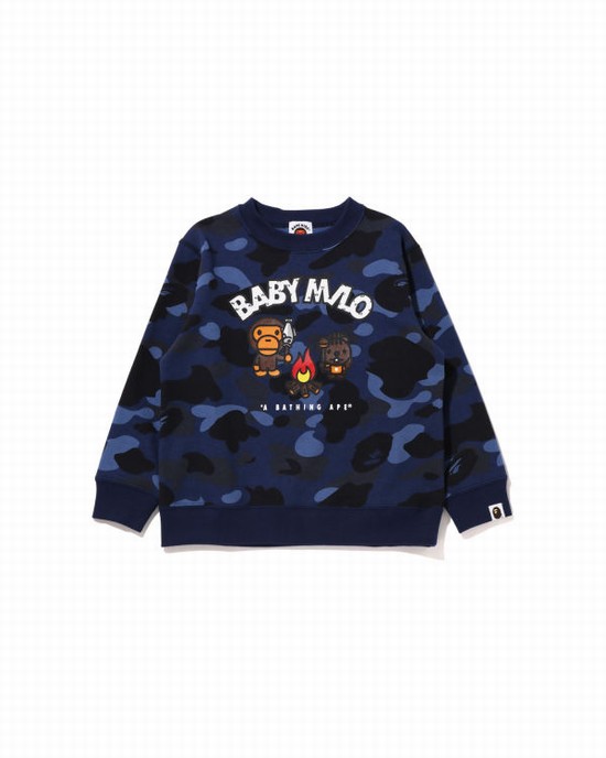 Bape Color Camo Milo Camp Crewneck Mikiny Detske Námornícka Modrá Modre | SK-3120
