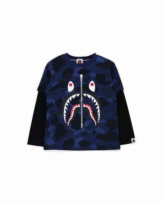 Bape Color Camo Shark Layered Tricko Detske Námornícka Modrá Modre | SK-1457