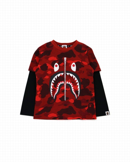 Bape Color Camo Shark Layered Tricko Detske Svetlo Červené | SK-3950