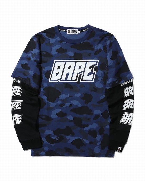 Bape Color Camo layered Tricko Panske Námornícka Modrá Modre | SK-4832