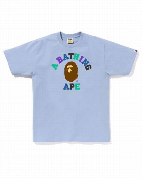 Bape Colors College Tricko Panske Svetlo Modre | SK-8165