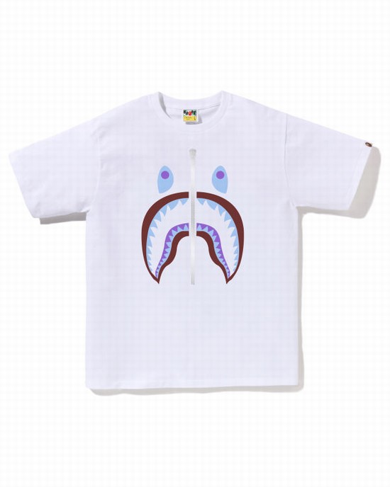 Bape Colors Shark Tricko Panske Biele | SK-8354