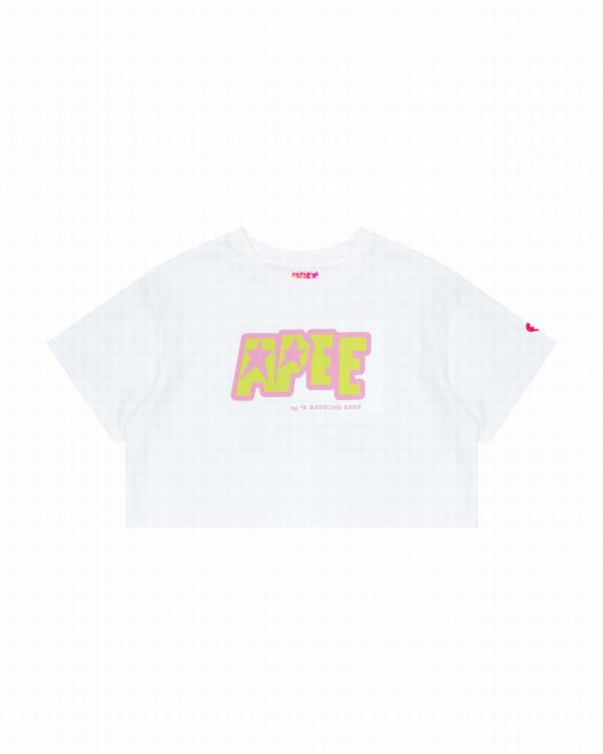 Bape Double logo cropped Tricko Damske Biele | SK-6875