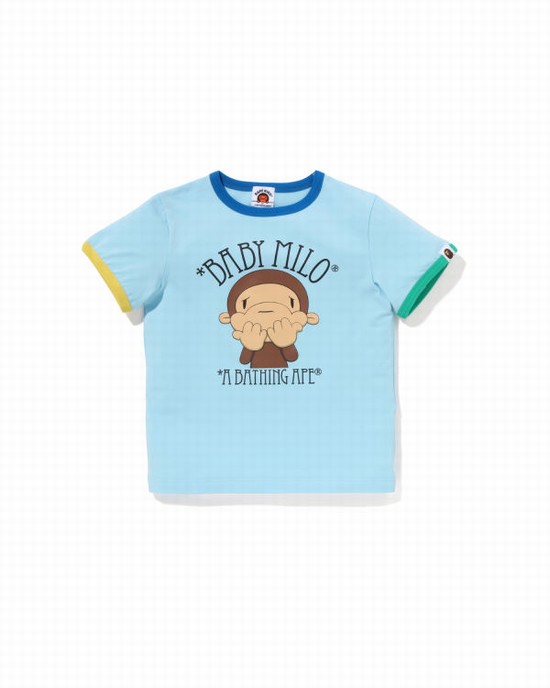 Bape Drawn Milo Shy Ringer Tricko Detske Svetlo Modre | SK-7194