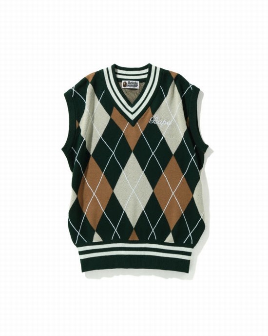Bape Embroidery Argyle Vesty Damske Zelene | SK-3250