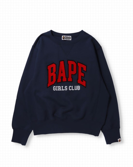 Bape Girls Club Siroke Topanky Crew neck Mikiny Damske Námornícka Modrá Modre | SK-7519