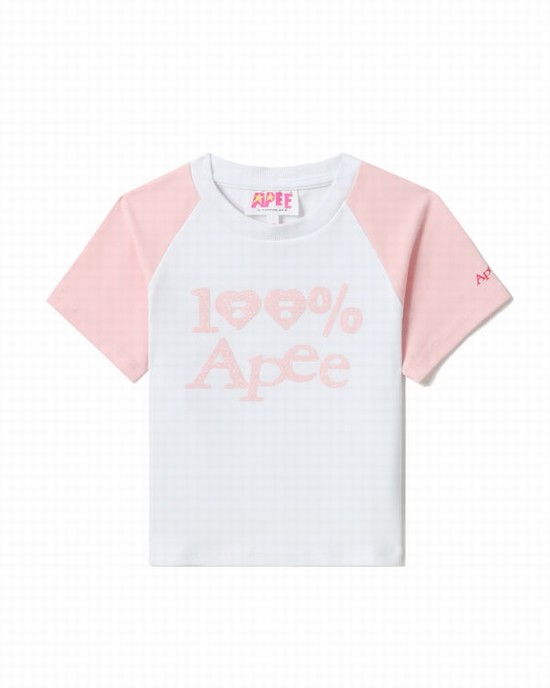 Bape Grafika crop raglan Tricko Damske Biele | SK-0518