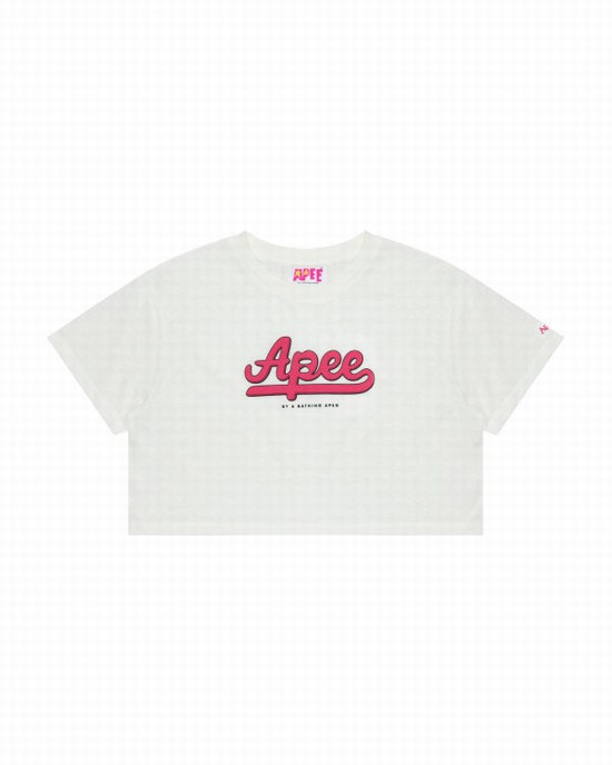 Bape Grafika cropped Tricko Damske Biele | SK-4061