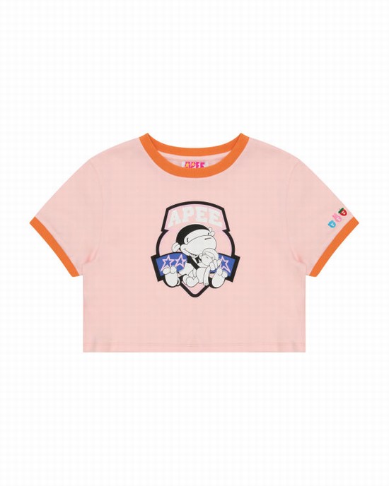 Bape Grafika cropped Tricko Damske Ruzove | SK-4578